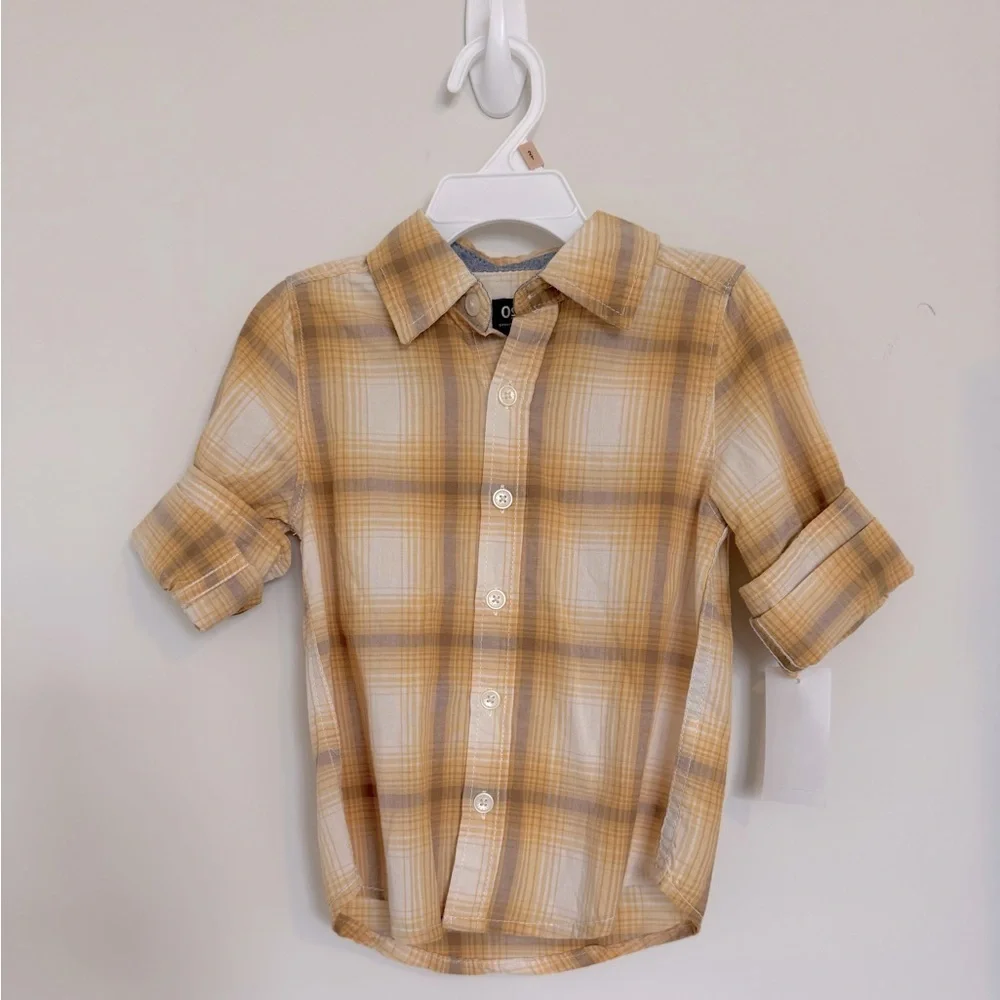 OshKosh B'gosh Yellow and White Plaid Button Down Shirt Size 2T 100% Cotton